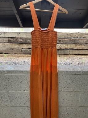 Free People Beach Wide Leg Jumpsuit Smocked Strap Orange Jumpsuit